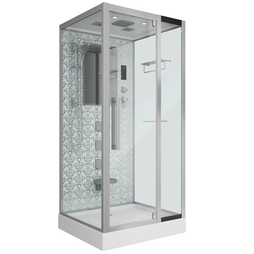 Душевая кабина Niagara Luxe NG-7714W (100x90х215) низкий поддон(15см),дверь распашная,стенки серебро,5 мест