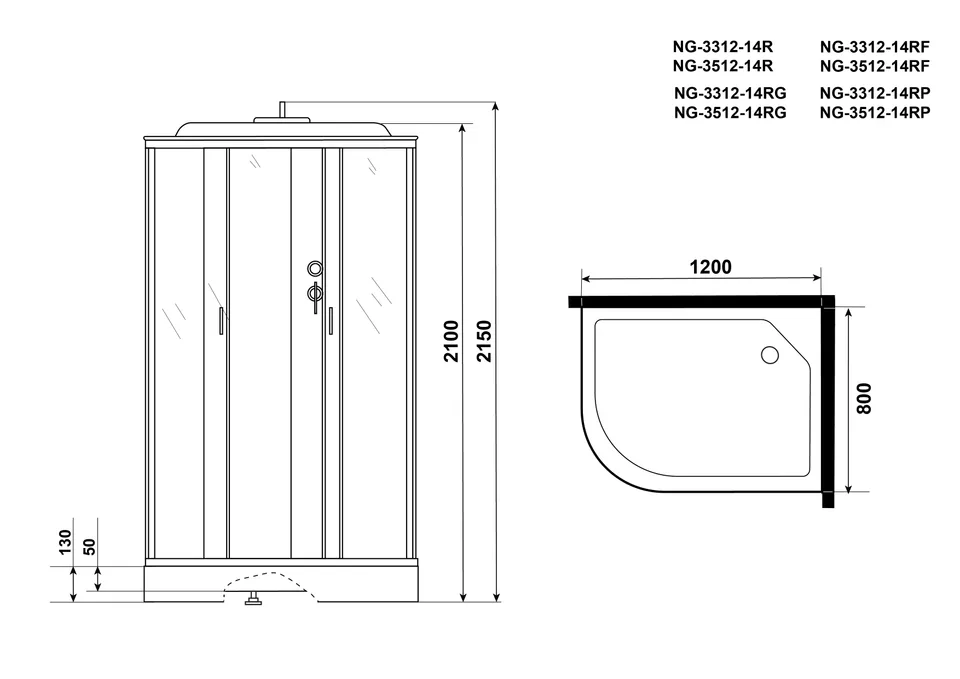 Душевая кабина Niagara Classic NG-3512-14R (120х80х215) низкий поддон(13см),стекло тонированное,3 места