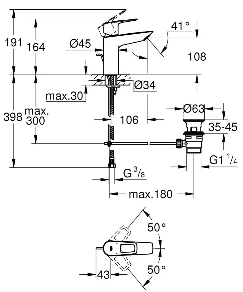 Смеситель Grohe BauLoop 23762001 для раковины с донным клапаном