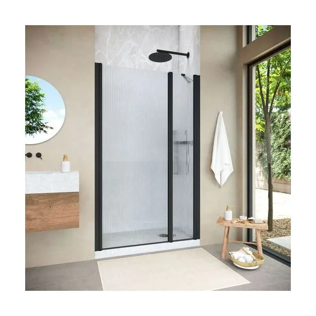 Душевая дверь Vegas-Glass EP-F-2 NOVO 175×200 см, чёрный матовый, стекло мору (moru)