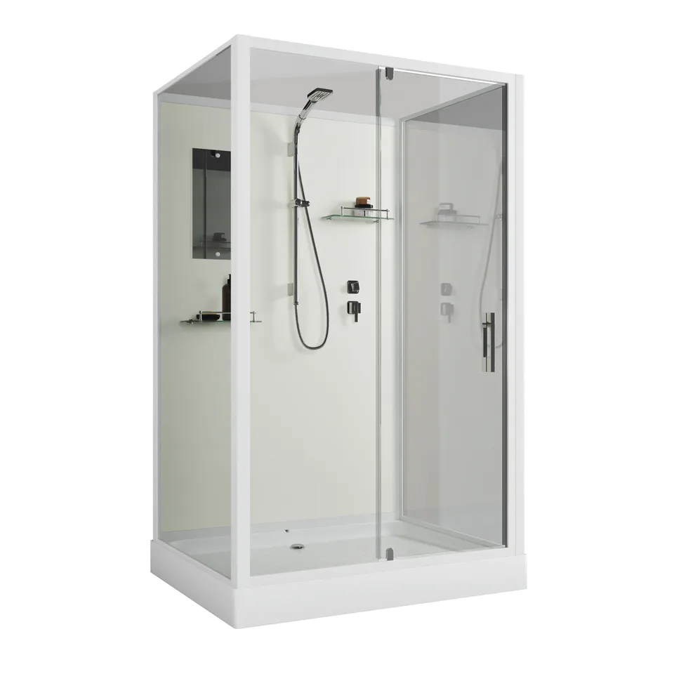 Душевая кабина Niagara Standart ST120/90/15Q/BK (120х90х200) прямоугольник,поддон 15см,распашная,проф.белый,без крыши,3 места