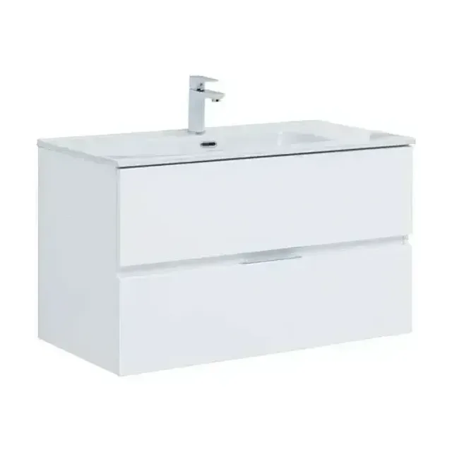 Тумба с раковиной Aquanet Алвита New 90 2 ящика, белый матовый
