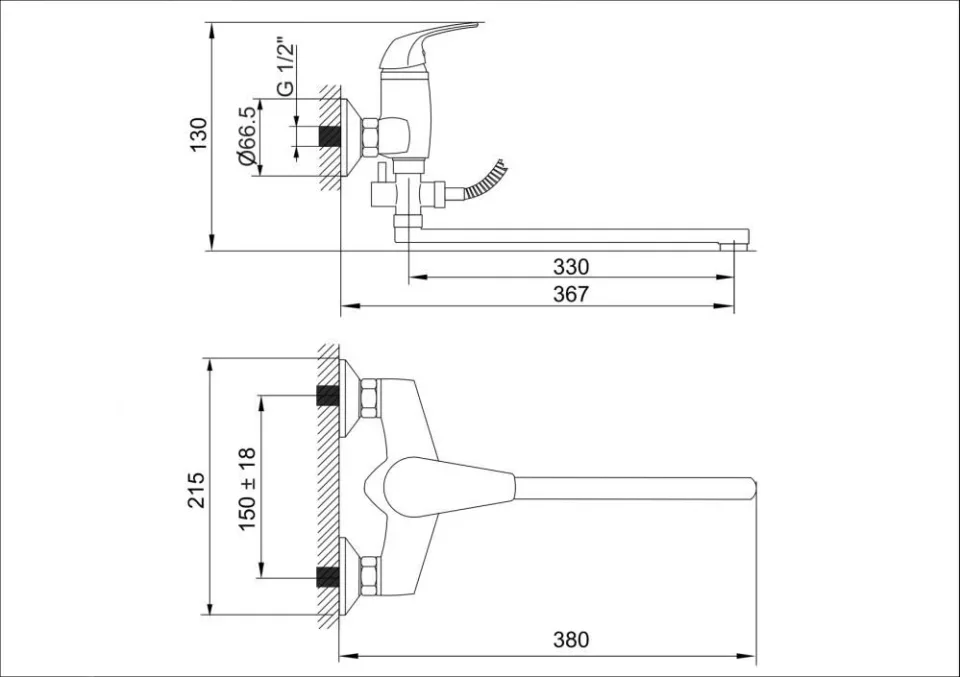 Смеситель Rusant RV3053555-011 универсальный с душевыми аксессуарами хром