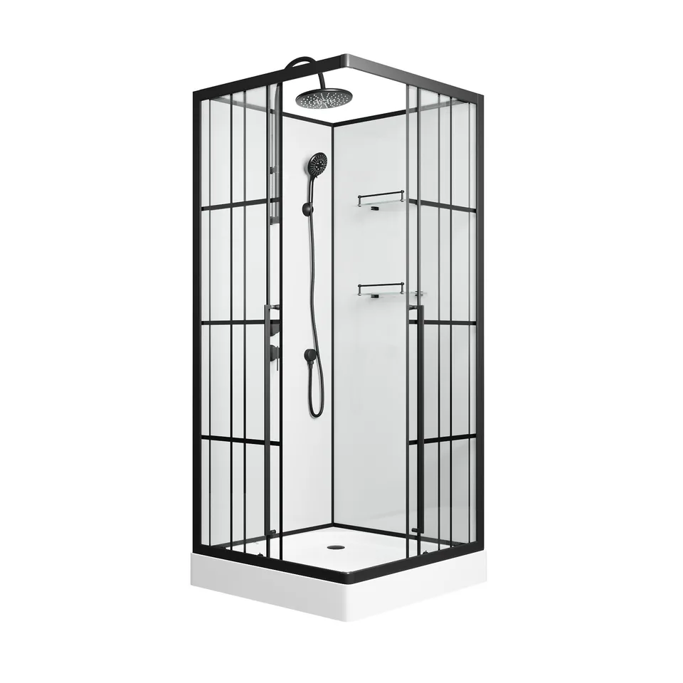 Душевая кабина Niagara Standart ST90/15QL/KL/BKT (90х90х225) низкий поддон(15см),черный,стекло прозрачное,3 места