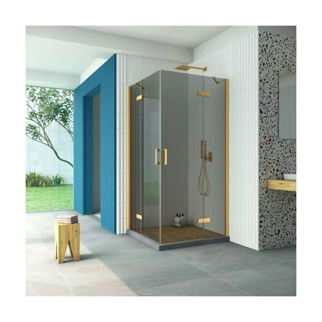 Душевое ограждение Vegas-Glass AFA Retta 120×120×199.5 см, золото матовое, стекло графит