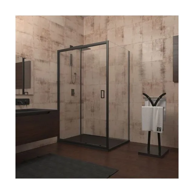 Боковая панель Veconi KP-01B, 700х1850 ,черный, стекло прозрачное