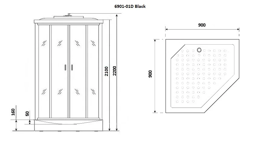 Душевая кабина Niagara Premium NG-6901-01D BLACK (90х90х220) низкий поддон(16 см),черный,стекло тонированное,4 места