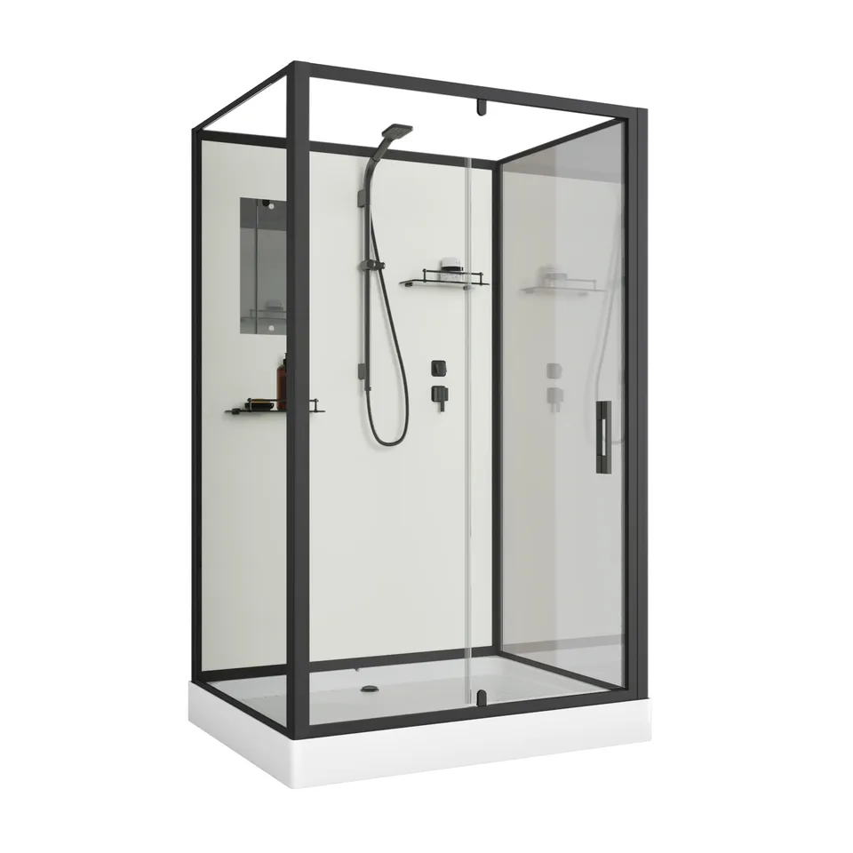 Душевая кабина Niagara Standart ST100/80/15Q/BL/BK (100х80х200) прямоугольник,поддон 15см,распашная,проф.черный,без крыши,3 места