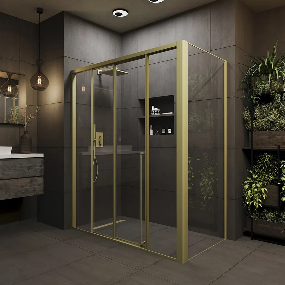 Боковая панель Veconi Premium Prato SP G, 900x2000, золото брашированный, стекло прозрачное