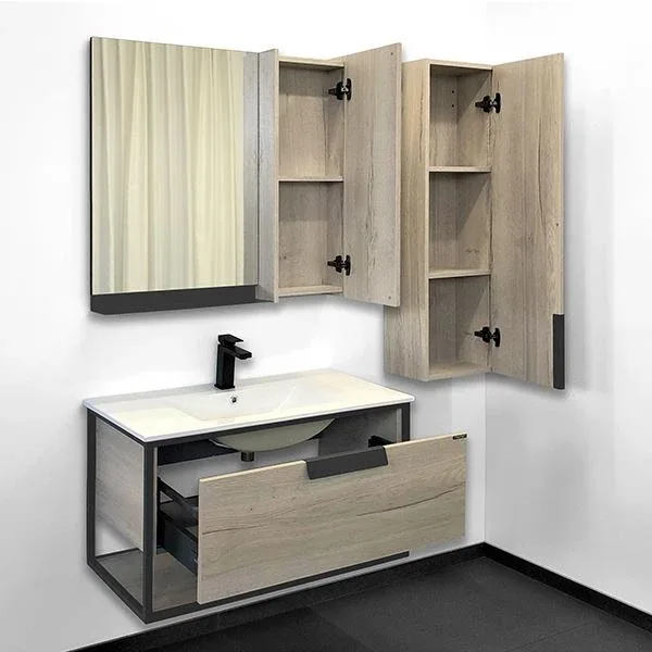 Зеркало-шкаф Comforty Бонн 90 графит/дуб дымчатый L/R