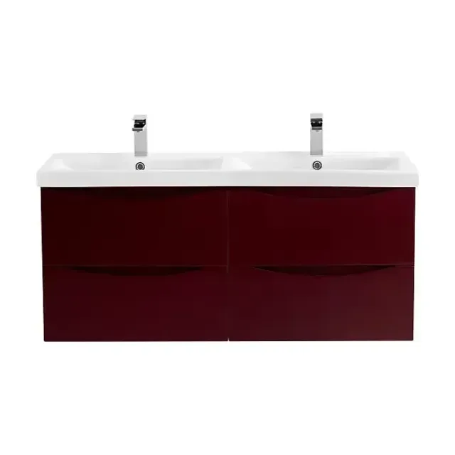 Тумба с раковиной BelBagno Marino-Cer 120 бордо глянец (с двойной раковиной)