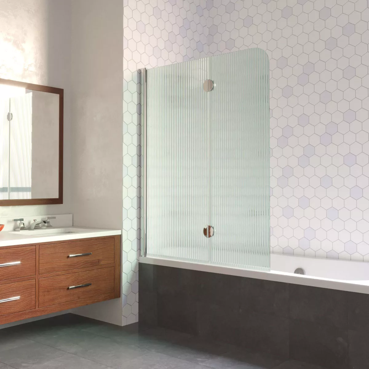 Шторка на ванную E2V LUX 120 08 Moru L, профиль глянцевый хром, стекло Moru