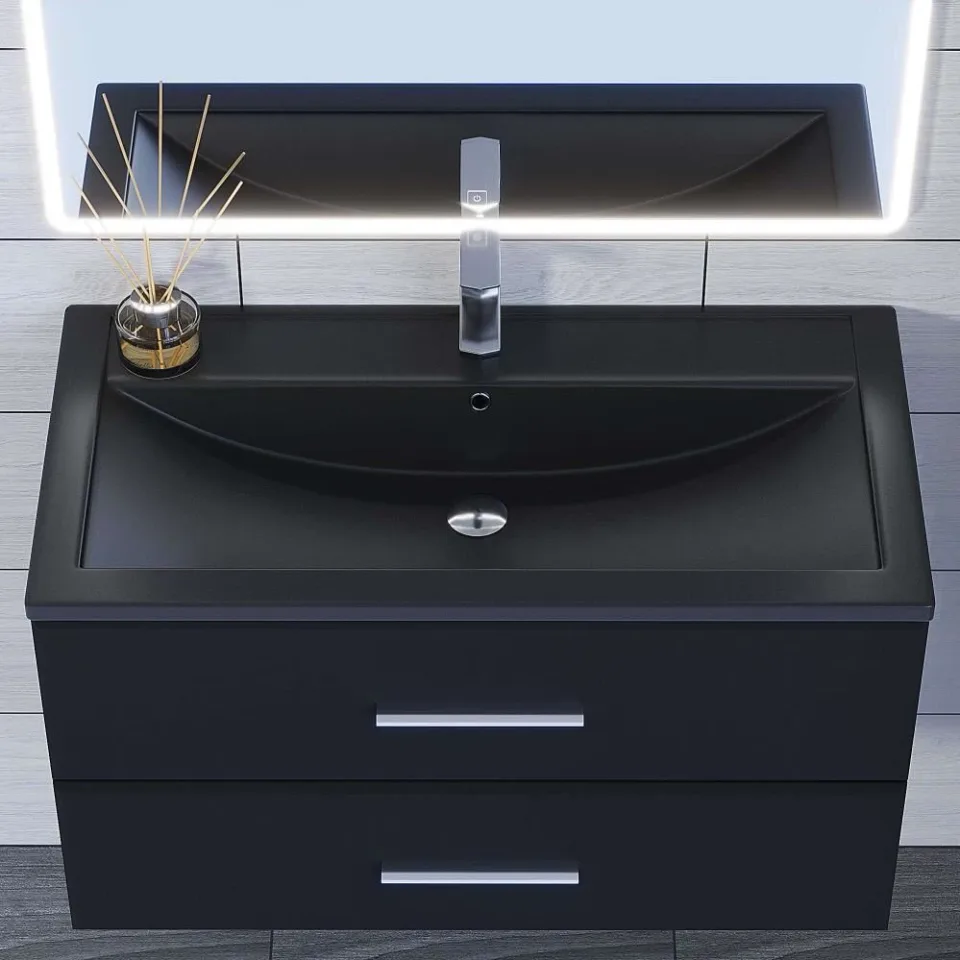Встраиваемая раковина Uperwood Foster Quartz 90*45,5 черная матовая, космос
