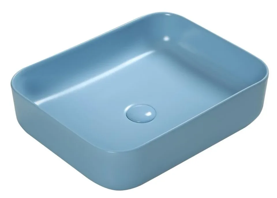 Накладная раковина SantiLine SL-1051BL 50*41 голубая матовая с донным клапаном