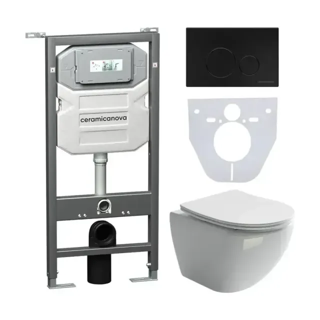 Комплект инсталляции Ceramicanova Envision, унитаз Metropol Rimless, клавиша смыва Round черная