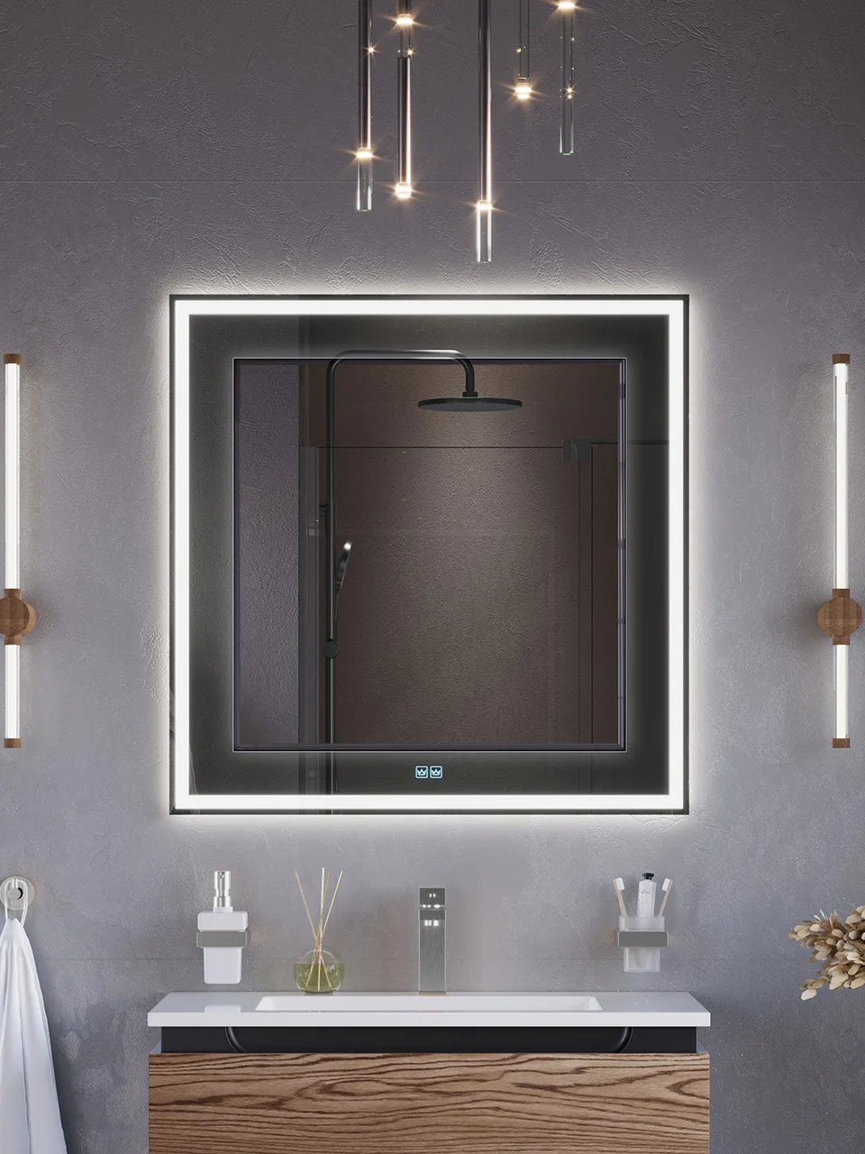 Зеркало со встроенной и контурной подсветками CEZARES CZR-SPC-RELAX-800-800-LED-TCH-GR