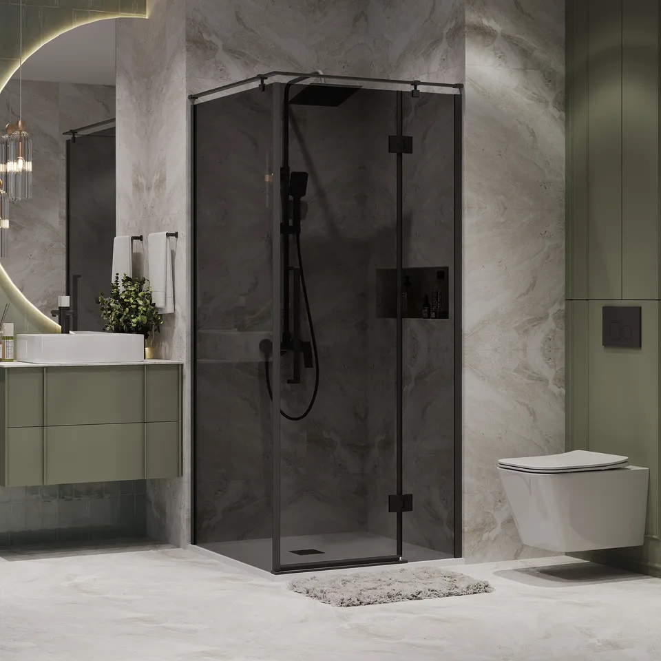 Душевое ограждение Niagara Nova NG-2831-34BLACK (90х90х195) квадрат,черный матовый,дверь распашная,стекло тонированное,1 место