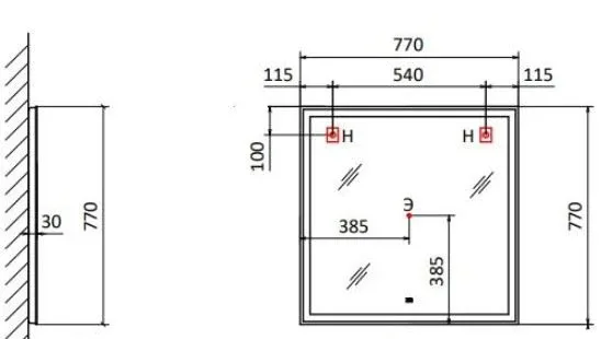 Зеркало Raval Prima 77*77 с led-подсветкой