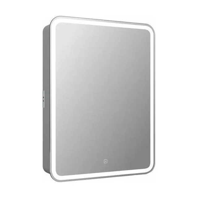 Шкаф-зеркало подвесной, CBled с LED-подсветкой, 55*15*80, асимметричное, с розеткой