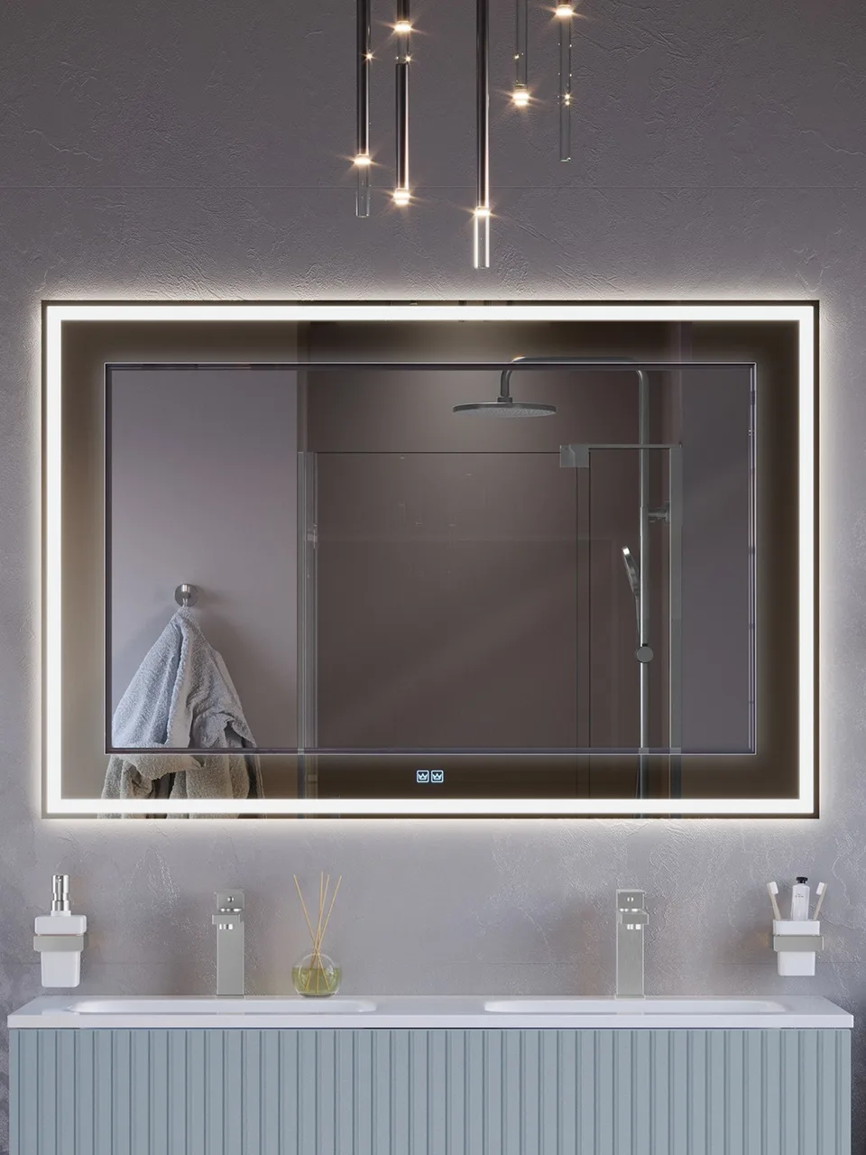 Зеркало со встроенной и контурной подсветками CEZARES CZR-SPC-SLIDER-800-800-LED-TCH-GR