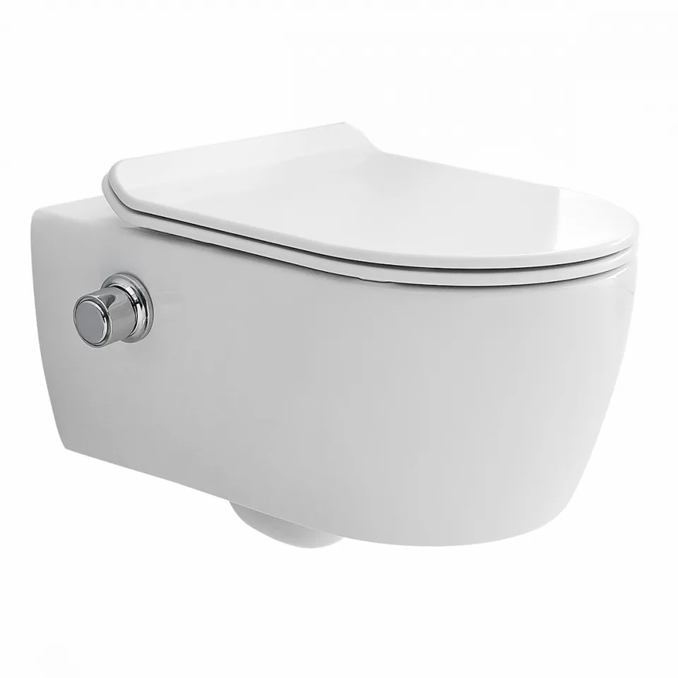 Унитаз SSWW CT2039V-B (550*365*330) подвесной БЕЗОБОДКОВЫЙ с тонкой крышкой, с функцией биде, 1 мест