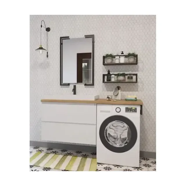 Комплект мебели Эстет Malibu Luxe 155 белый/светлый дуб L под стиральную машину 2 ящика подвесная