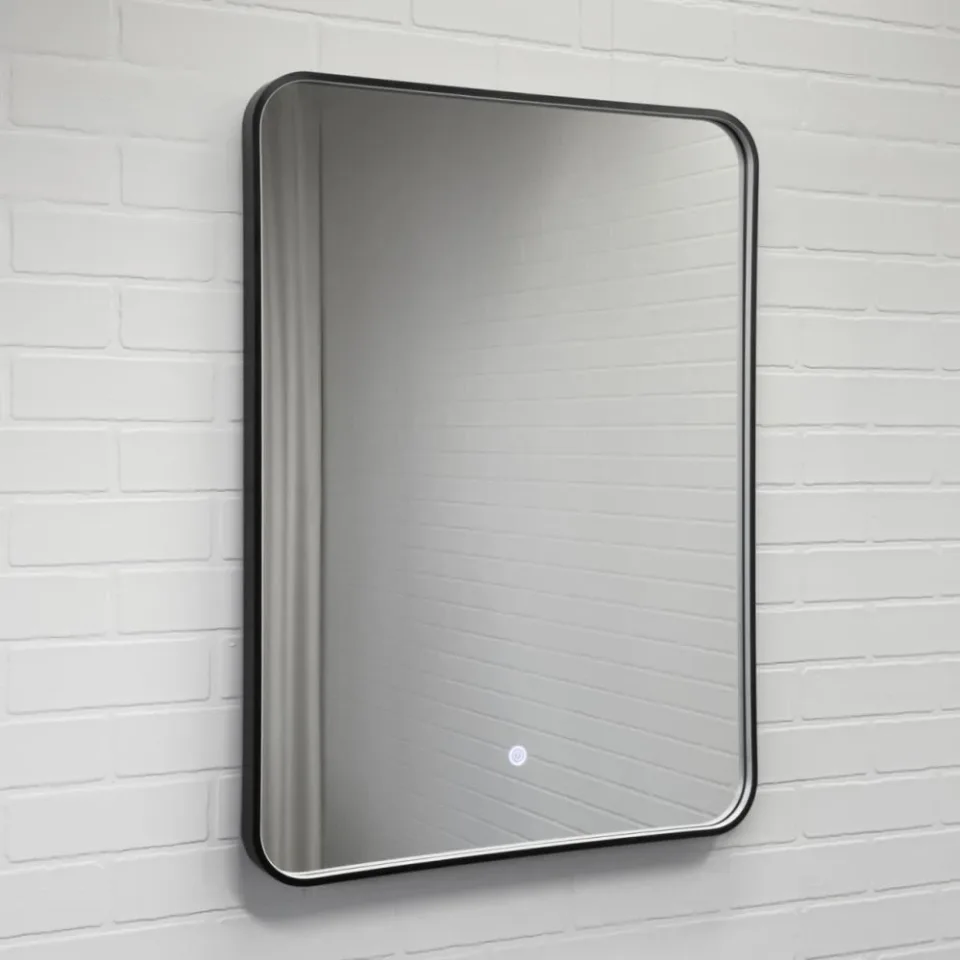 Зеркало Comforty Сириус 60 LED-подсветка, в черной алюминиевой раме, холодный свет, сенсор