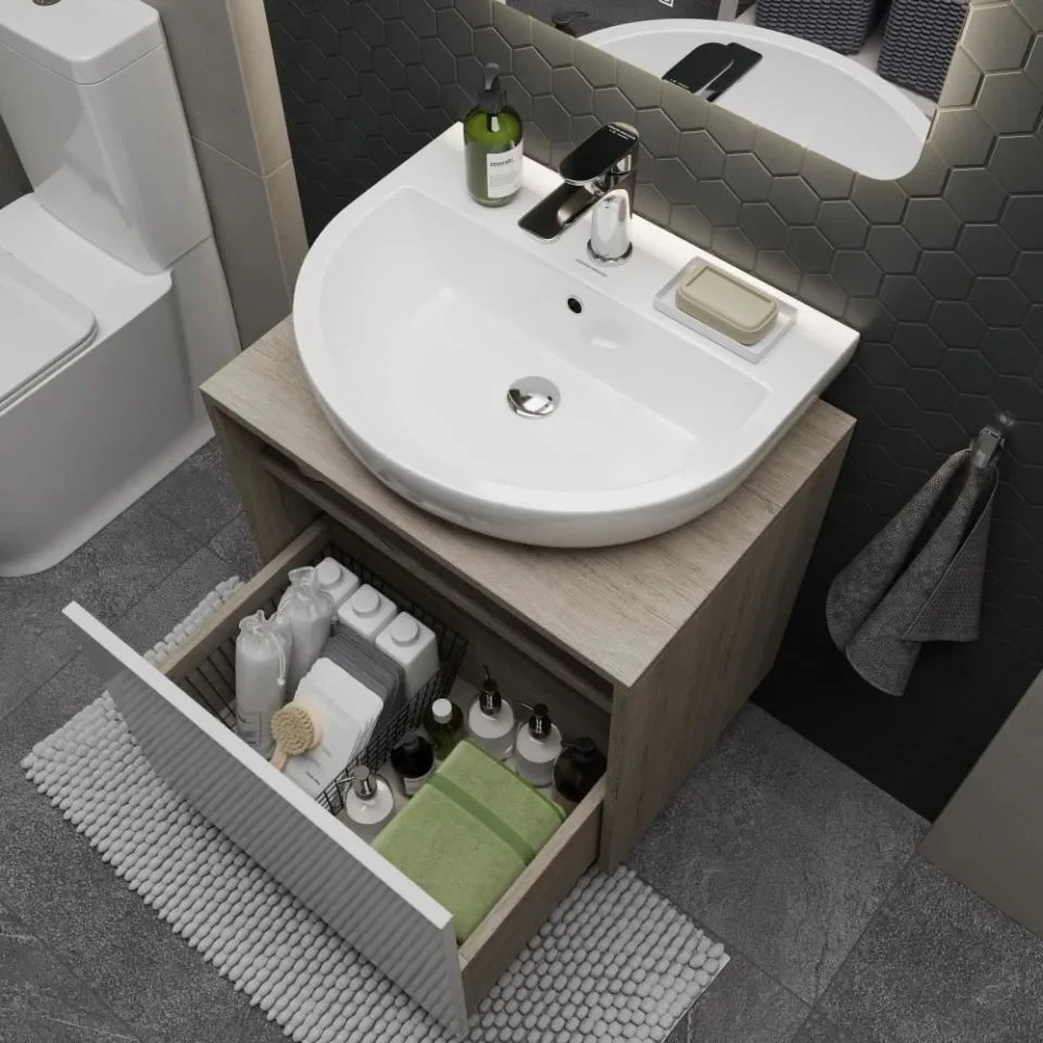 Тумба с раковиной Kerama Marazzi Pro 60 белая глянцевая, 1 ящик