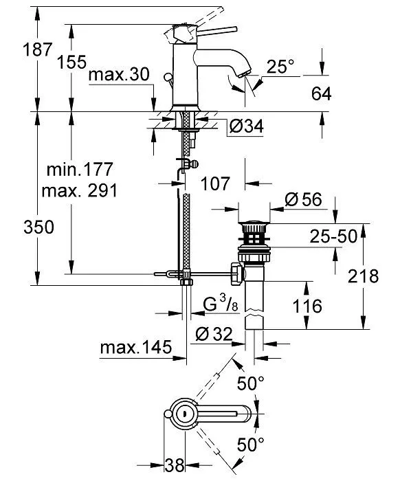 Смеситель Grohe BauClassic 23161000 для раковины с донным клапаном