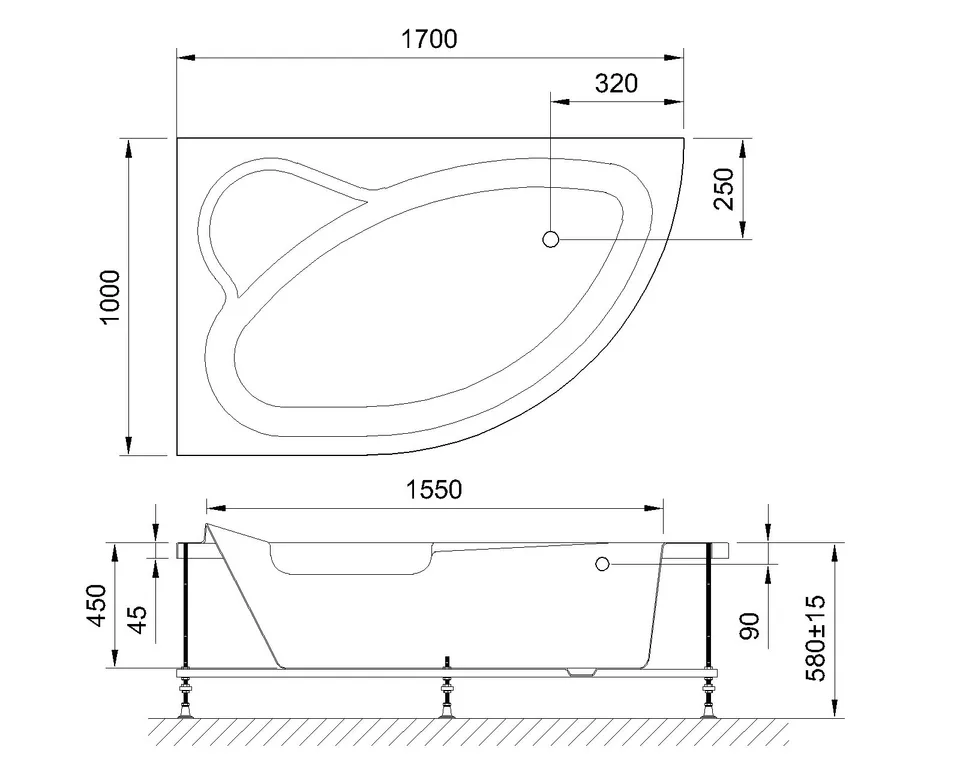 Гидромассажная ванна ALPINE STANDART 170x100x58L