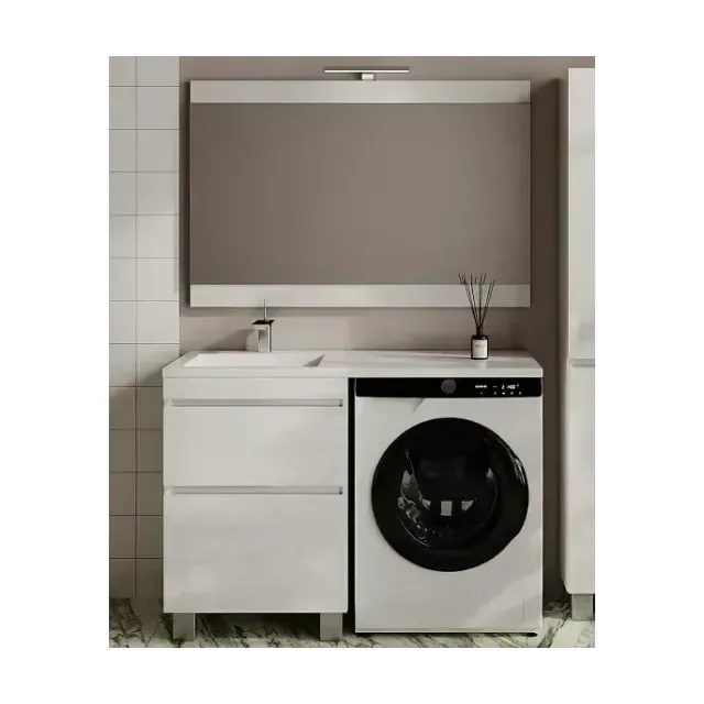 Комплект мебели Style Line Даллас Леон 120 L напольный 2 ящика белый глянец под стиральную машину