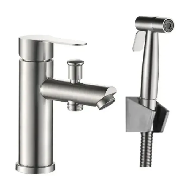 Смеситель Haiba HB12801 для раковины с гигиеническим душем сталь матовая