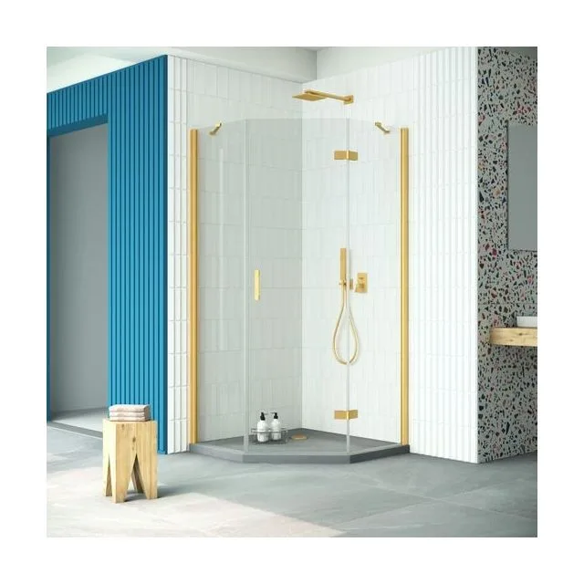 Душевое ограждение Vegas-Glass AFA-Pen Retta 100×100×199.5 см, золото матовое, стекло crystalvision