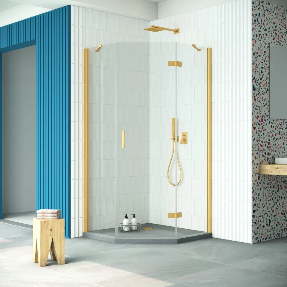Душевое ограждение Vegas-Glass AFA-Pen Retta 90×90×199.5 см, золото матовое, стекло crystalvision