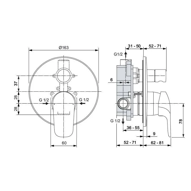 Смеситель Ideal Standard Ceraflex A6758AA для ванны и душа скрытый монтаж