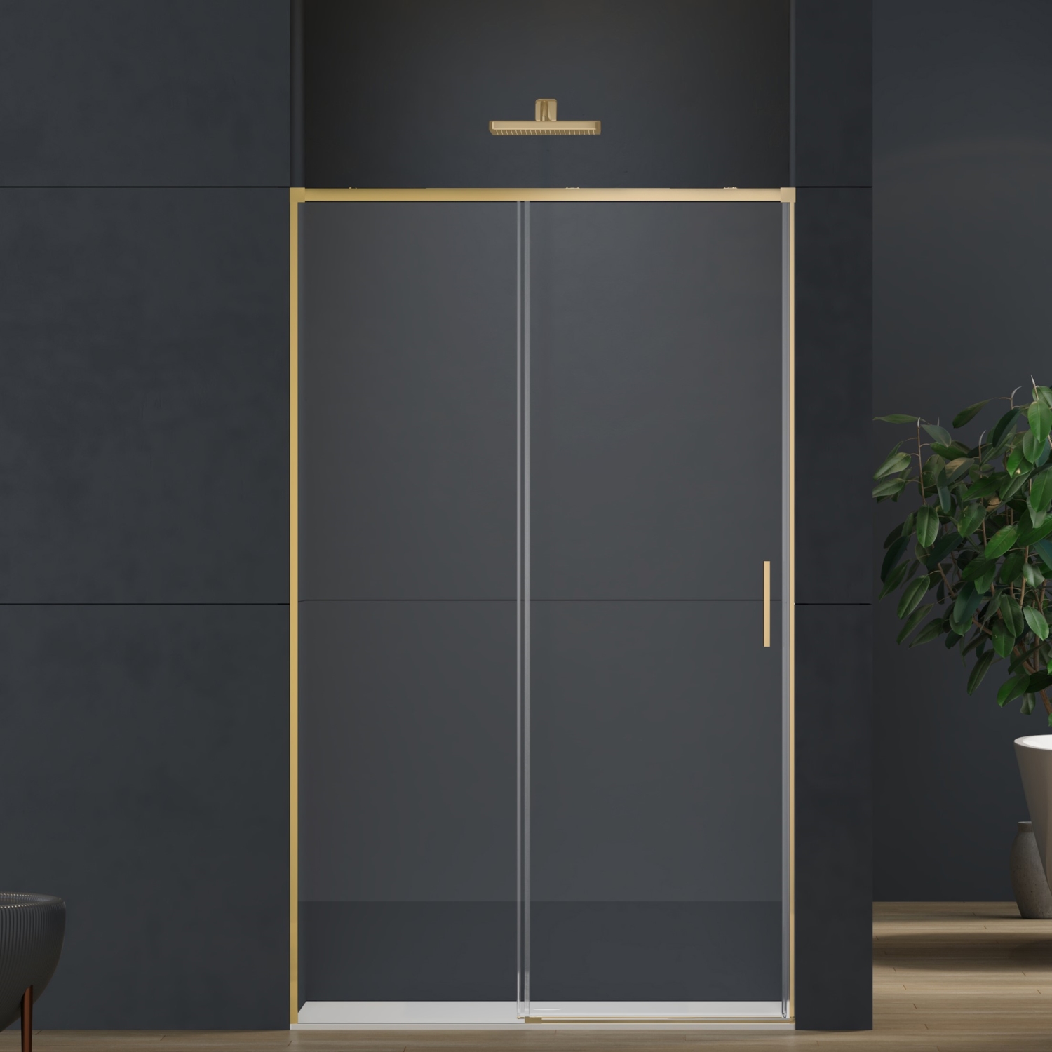 Душевая дверь Vincea Софт 2 (Soft 2) VDS-3SO2110CLG 110x200 стекло прозрачное 6 мм профиль золото брашированное