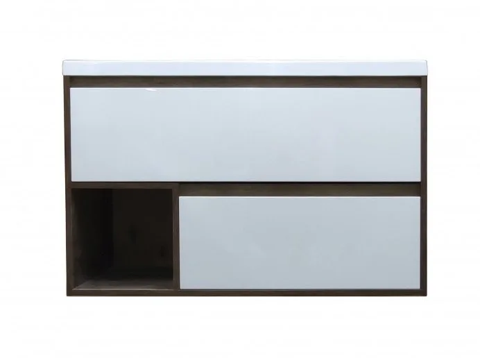 Тумба с раковиной Эстет Monaco Wood 100 2 ящика белая/дуб рустикальный ФР-00010677