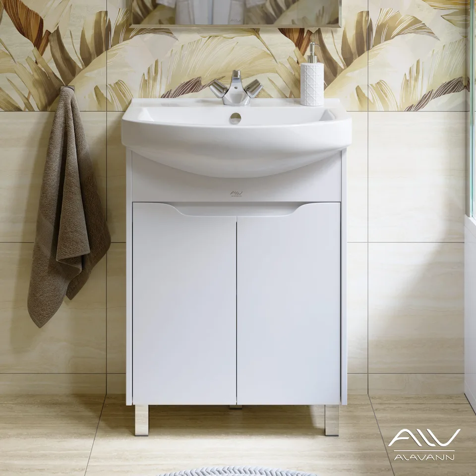 Тумба с раковиной Alavann Crystal 65 ЭТ-4510-0650 белая напольная