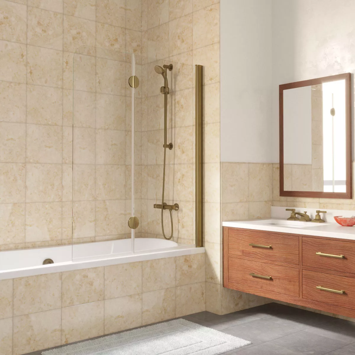 Шторка на ванную E2V LUX 120 05 crystalvision R, профиль бронза, стекло crystalvision