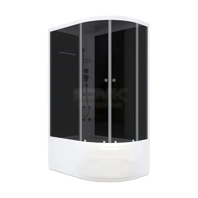 Душевая кабина Domani-Spa Delight Slim 128 high (120х80 см), левое исполнение — черные стенки, тонированные стекла, блок управления, вертикальный гидромассаж, белый профиль