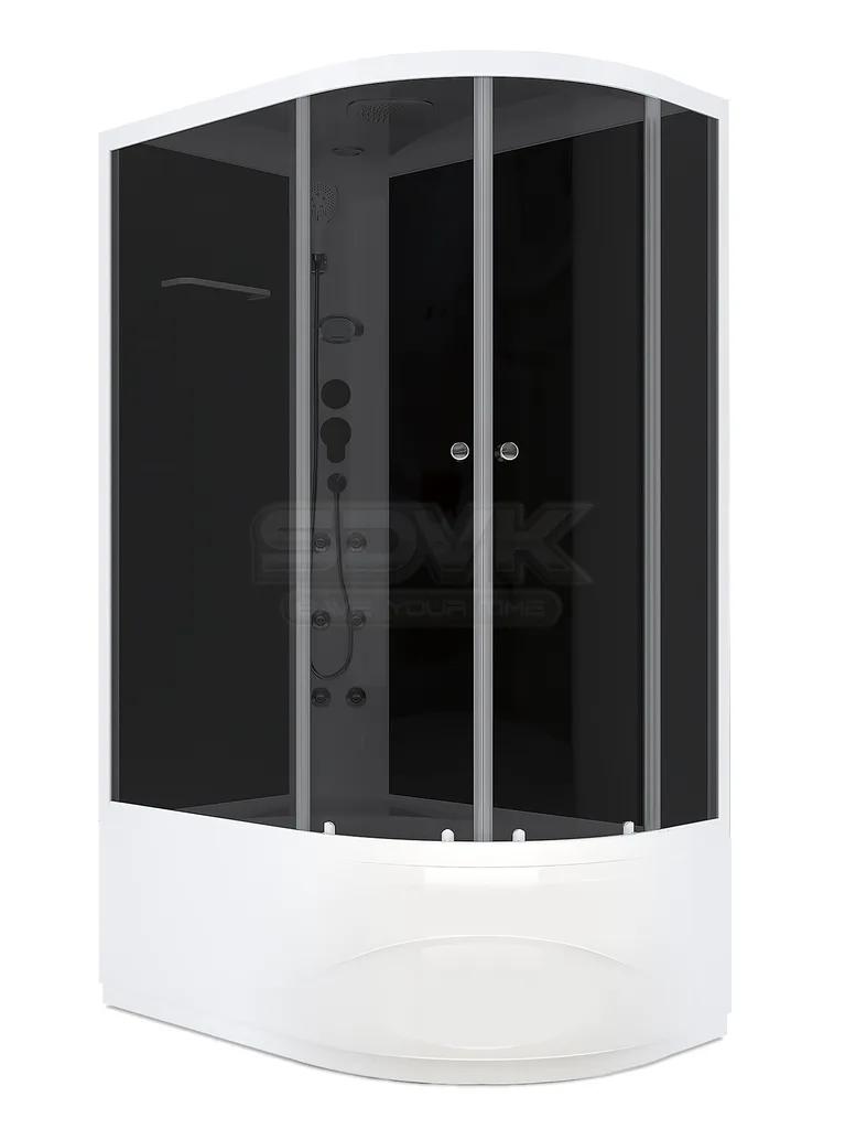 Душевая кабина Domani-Spa Delight Slim 128 high (120х80 см), левое исполнение — черные стенки, тонированные стекла, блок управления, вертикальный гидромассаж, белый профиль