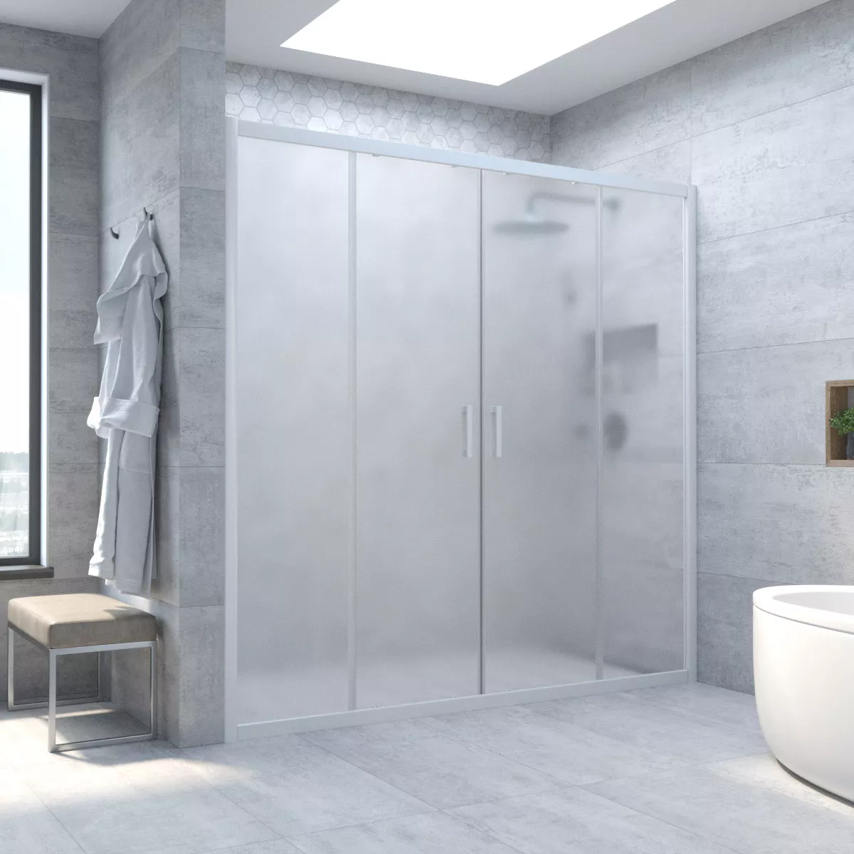 Дверь в душевой проем Z2P NOVO h2000 165 01 10, профиль белый, стекло сатин