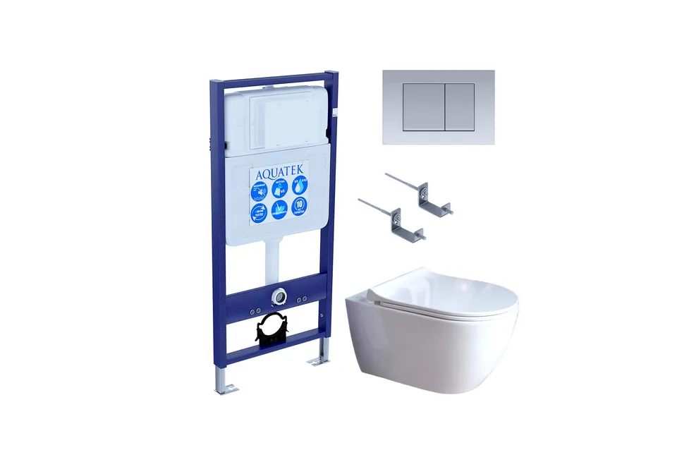 SET AQUATEK ПОЛАРИС (рама AQUATEK Standard INS-0000012+унитаз ПОЛАРИС AQ0700-01 с тонким сиденьем soft-close+ крепеж KKI-0000002 +панель KDI-0000011)