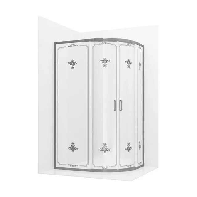 Душевое ограждение Ambassador Royal 18015101 (120х80х200) асимметрия,хром,стекло белое крашеное с рисунком,раздвижная