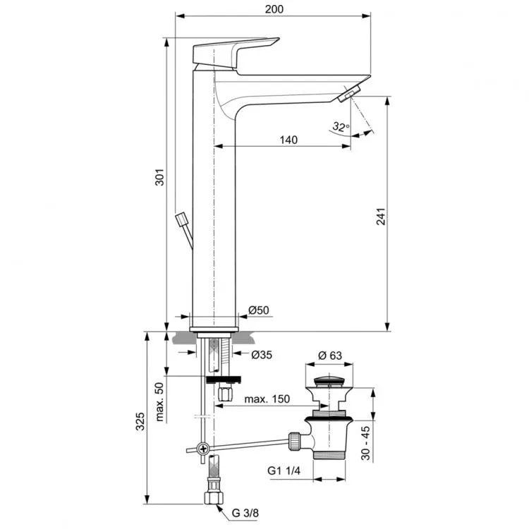 Смеситель Ideal Standard Tesi A6573AA для раковины c донным клапаном