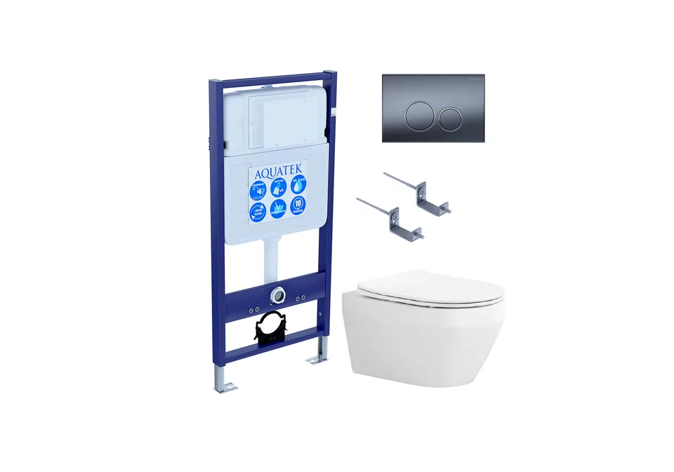 SET AQUATEK ЛЕЯ Т (рама AQUATEK Standard INS-0000012, клавиша KDI-0000035 ,KKI-0000002 крепёж+унитаз ЛЕЯ AQ1199T-00 с тонким сиденьем soft-close