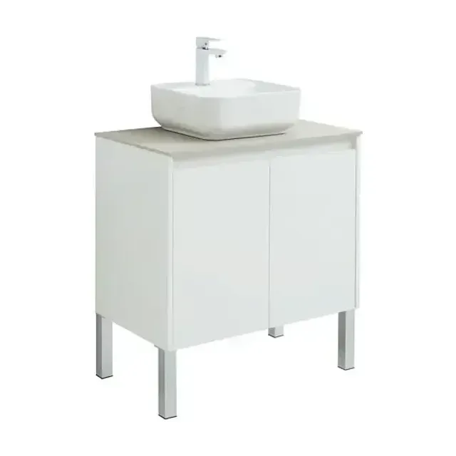 Тумба с раковиной Aquanet Nova Lite 75 белый глянец (2 дверцы) (раковина City-2, столешница бежевая)