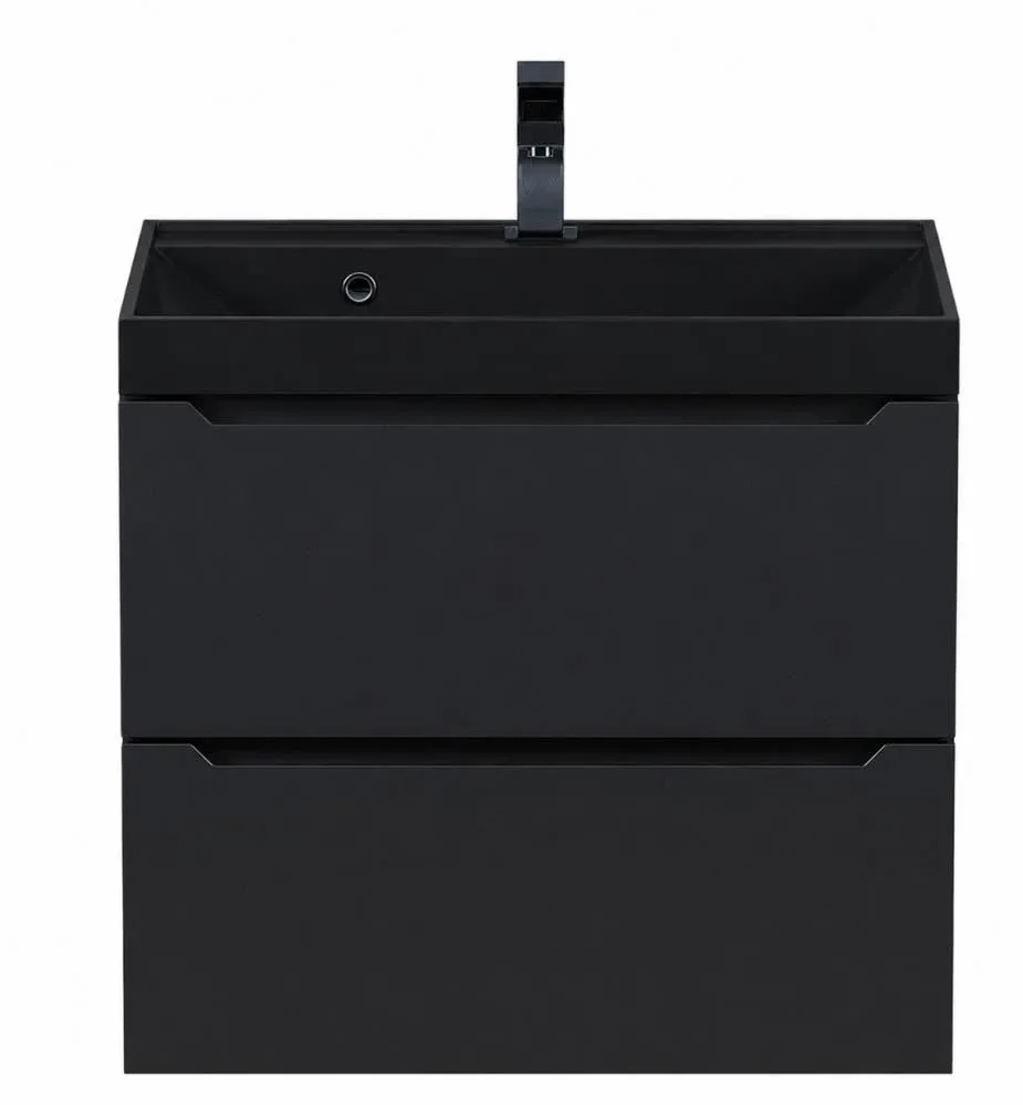 Тумба с раковиной Uperwood Танос (Tanos) 60 черная, подвесная (раковина классик кварц 60*45 черная матовая, космос)