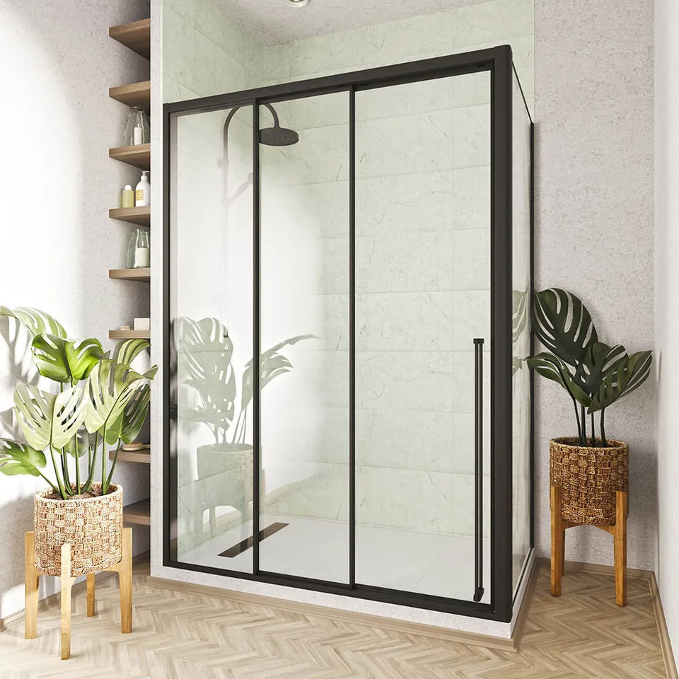 Боковая панель Veconi Premium Prato SP B, 900x2000, черный матовый, стекло прозрачное