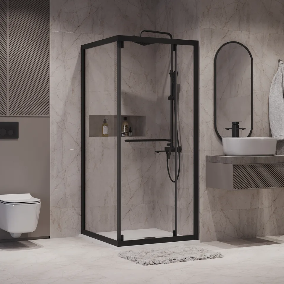 Душевое ограждение Niagara Nova NG-6835-34ВLACK (100х100х195) квадрат,черный матовый,двери раздвижные,стекло прозрачное,1 место